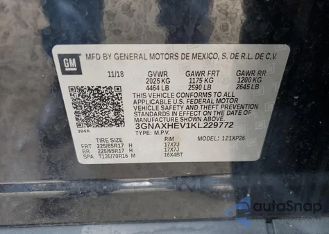 2019 Chevrolet Equinox Ls z USA, uszkodzony, nr VIN 3GNAXHEV1KL229772
